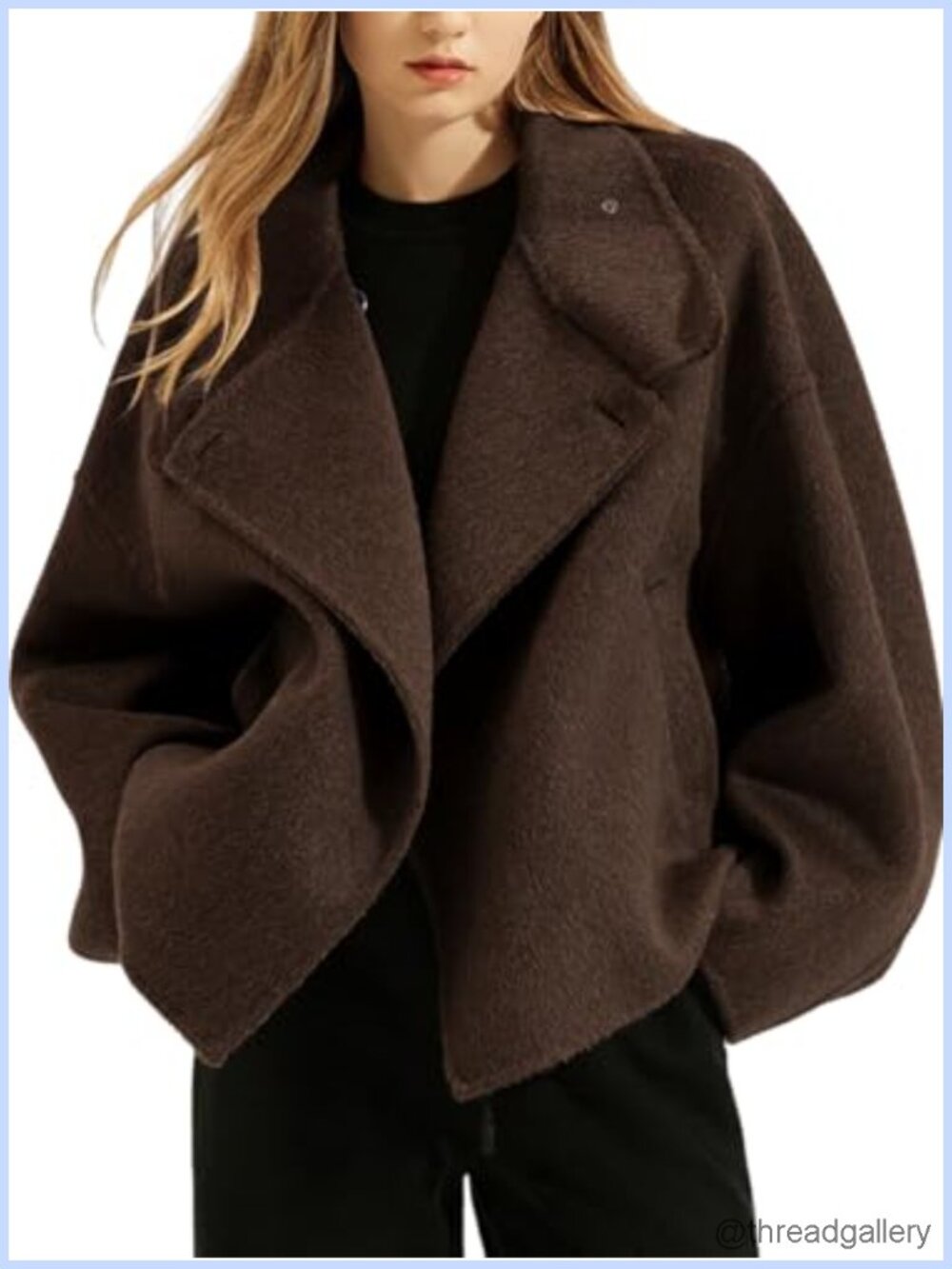 Cropped Wool Blend Pea Coat Notch Lapel Trench Short Jacket Women